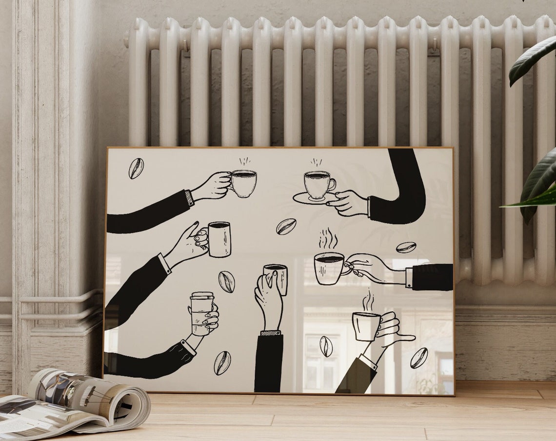 Retro Coffee Wall Art Kitchen Coffee Bar Wall Decor Coffee Line Art Print Modern Fun Coffee Poster Coffee Line Drawing