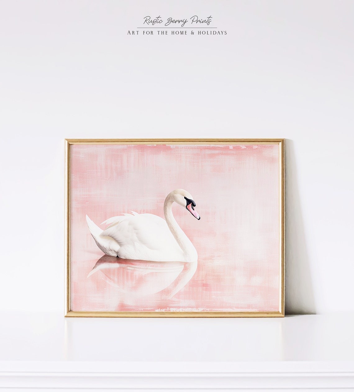 White Swan Floating on Blush Pink Water Elegant Bird Wall Art