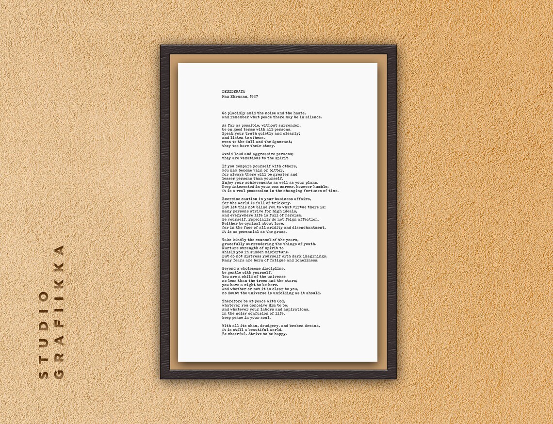 Desiderata Max Ehrmann 1927 Typewriter Text Black on White Poster - Image 2