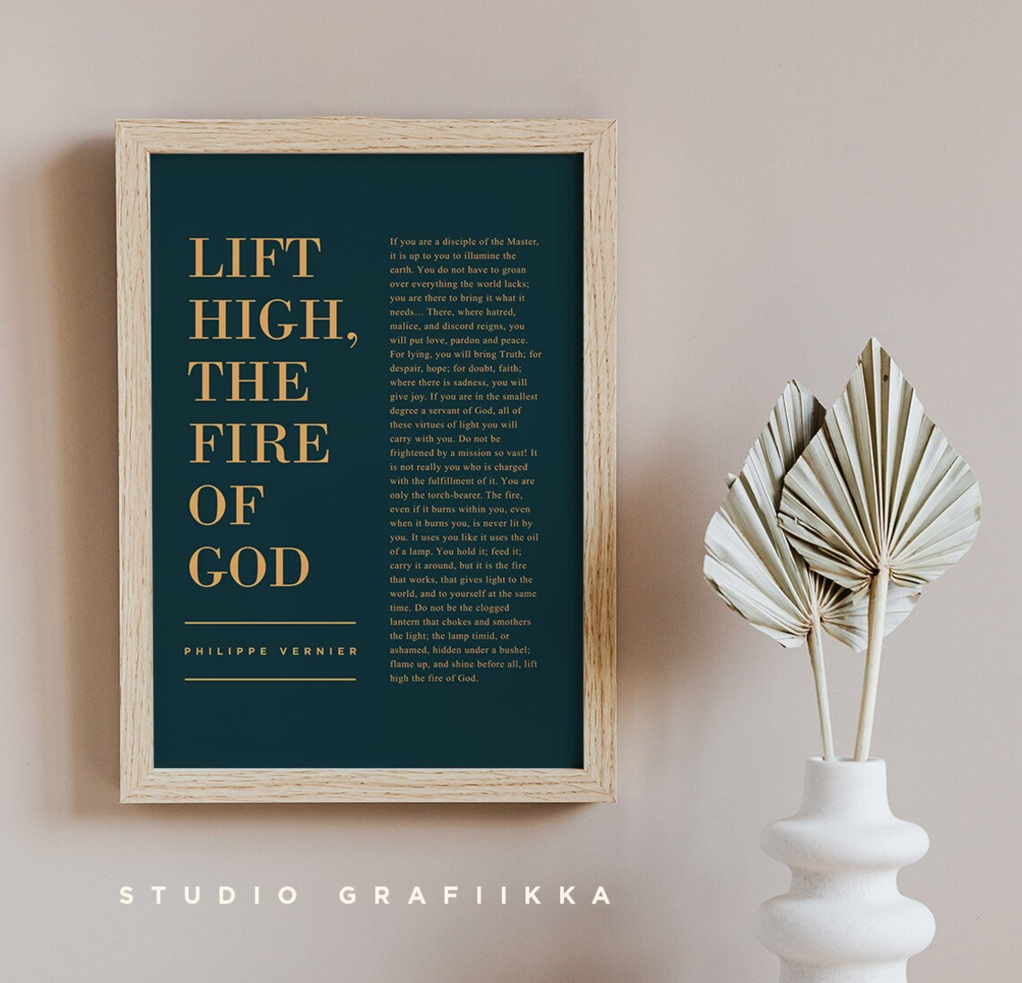 Philippe Vernier Lift High The Fire Of God Navy Gold Poem Poster - Image 3