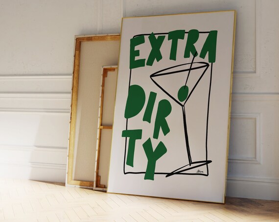 Extra Dirty Martini Green Olive Cocktail Bar Cart Bold Typography Poster