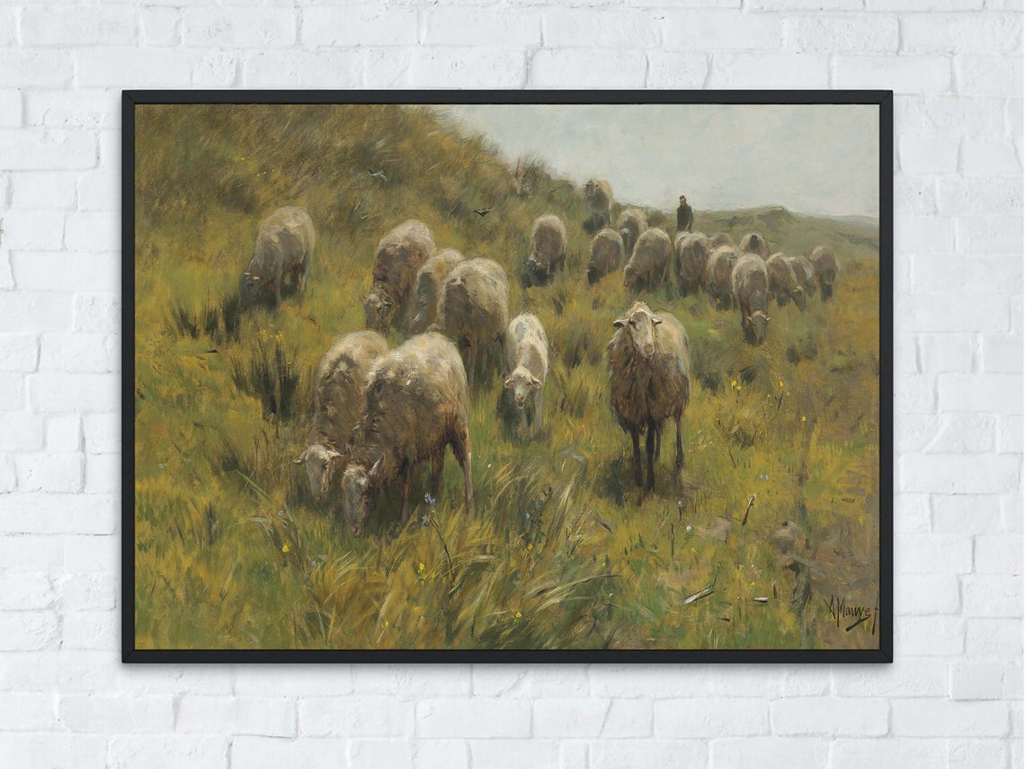 Sheep Grazing Meadow Rustic Farm Pasture Vintage Classic Print - Image 4