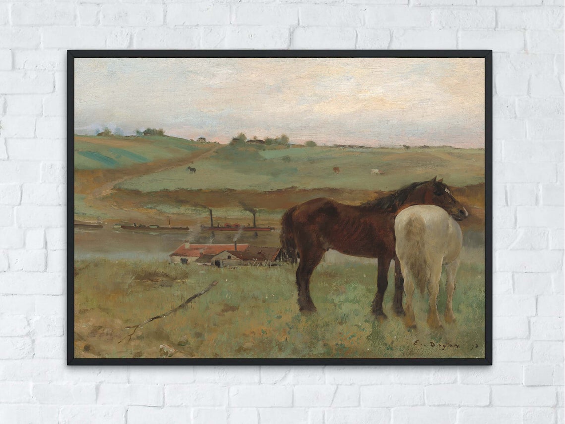 Edgar Degas Horses in a Meadow Brown and White Horses Poster - Image 5