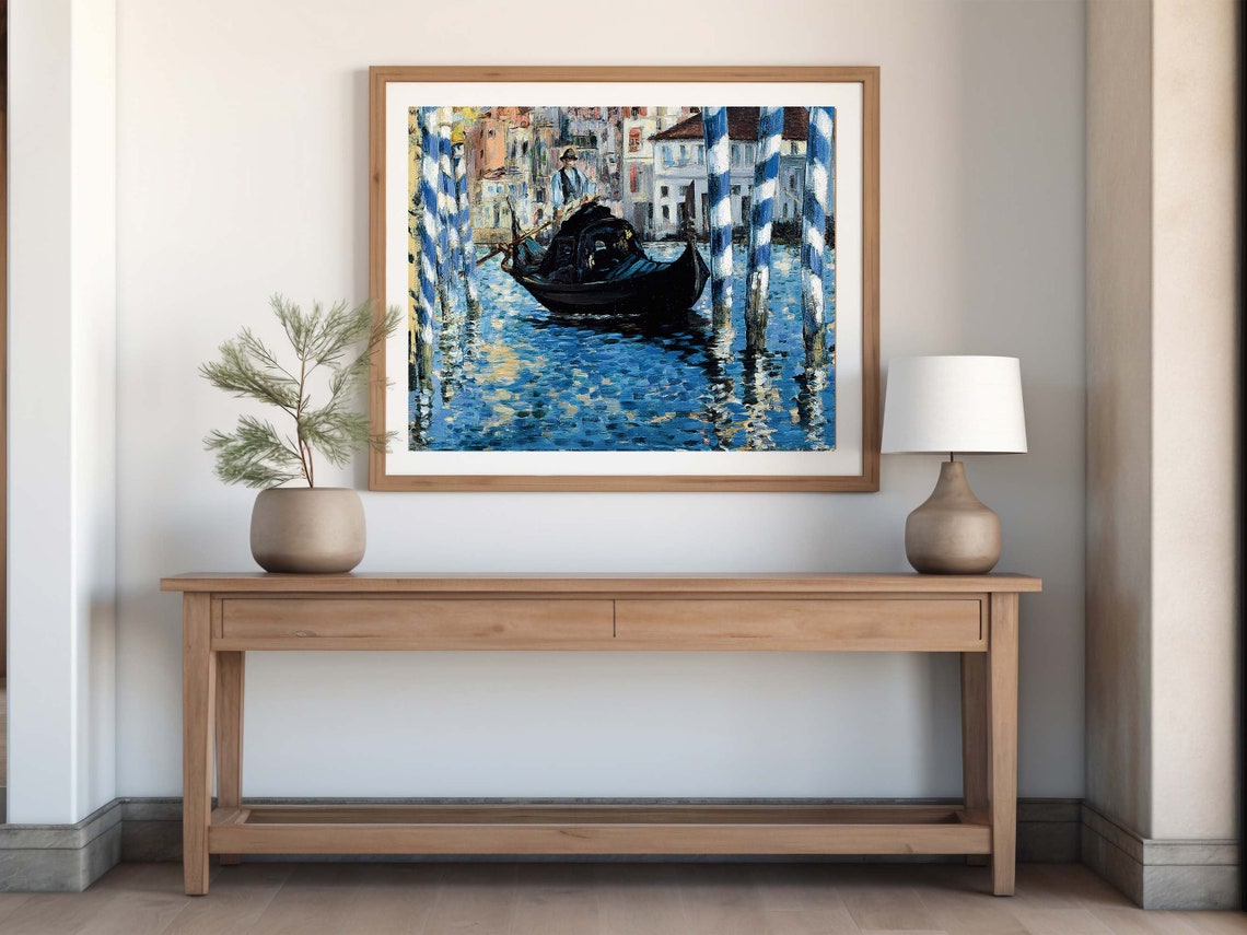 Venice Gondola Gondolier Striped Poles Canal Impressionist Poster - Image 6