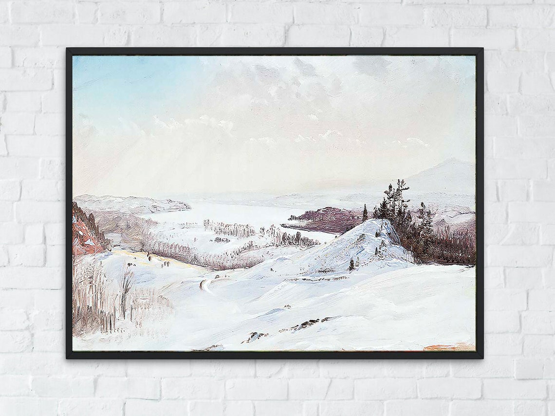 Snowy Winter Valley Pine Hills Frozen River Landscape Poster - Image 6