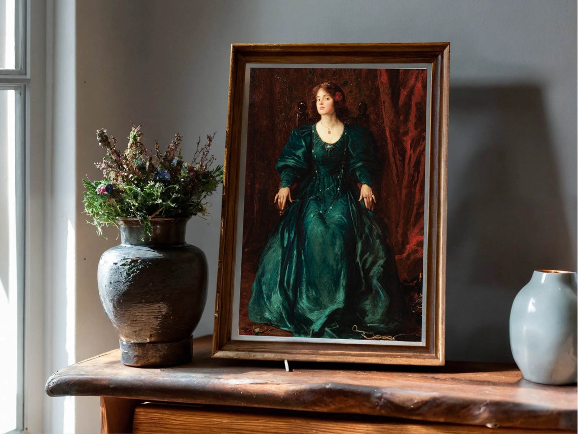 Tom Edwin Mostyn Vanity Victorian Woman in Green Gown Classic Print - Image 6