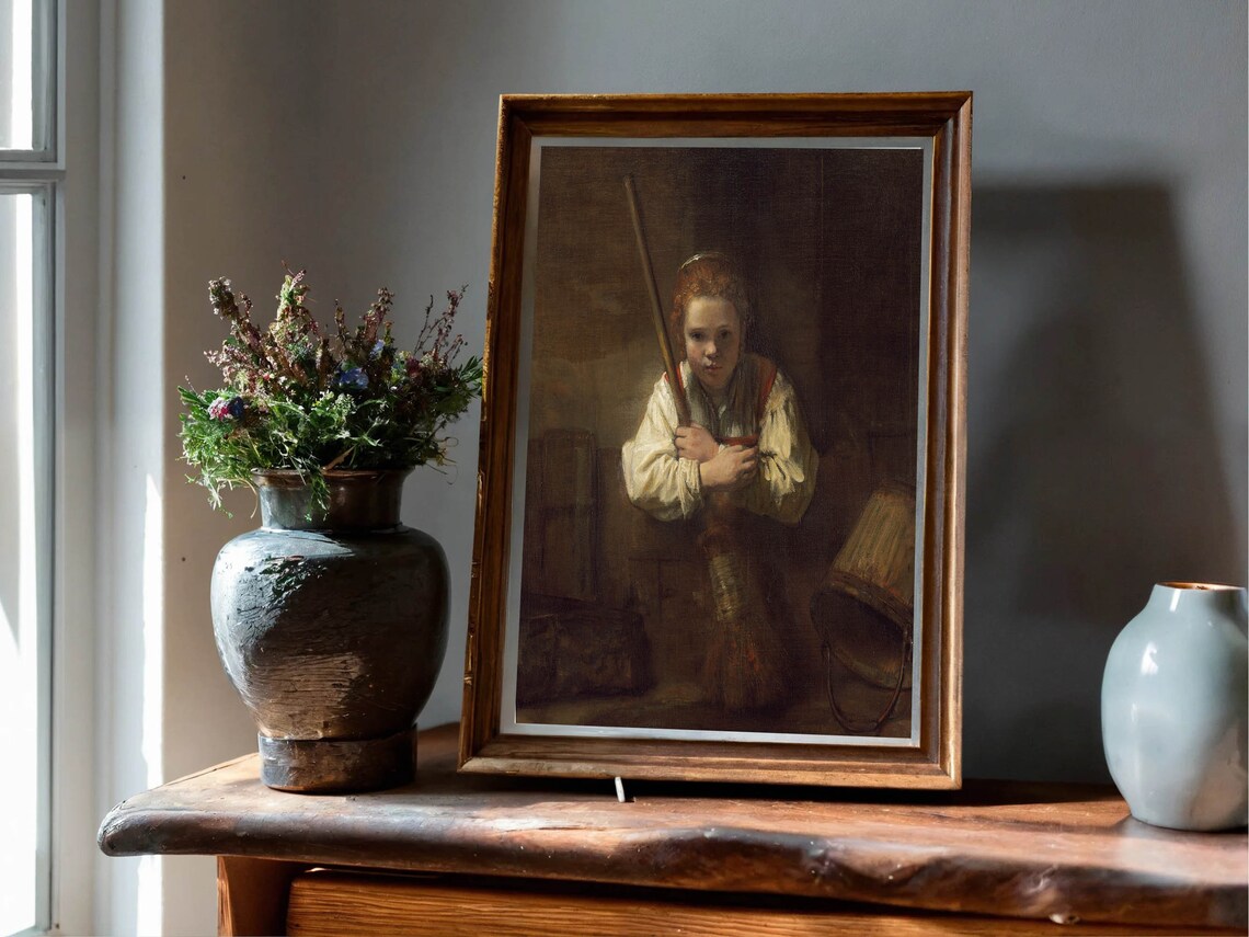 Rembrandt Girl with Broom Dutch Golden Age Portrait Oil Painting Poster - Image 3