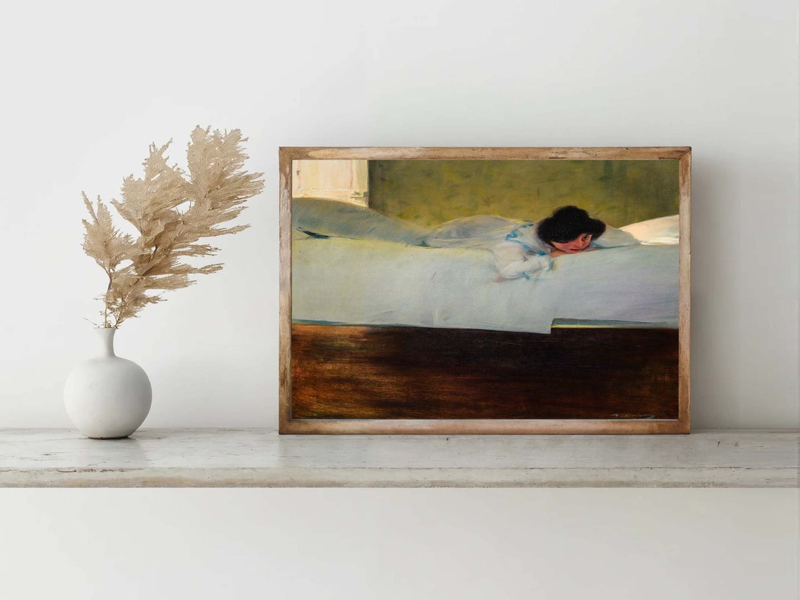 Ramon Casas Laziness Painting Lounging Woman on White Bed Print - Image 7