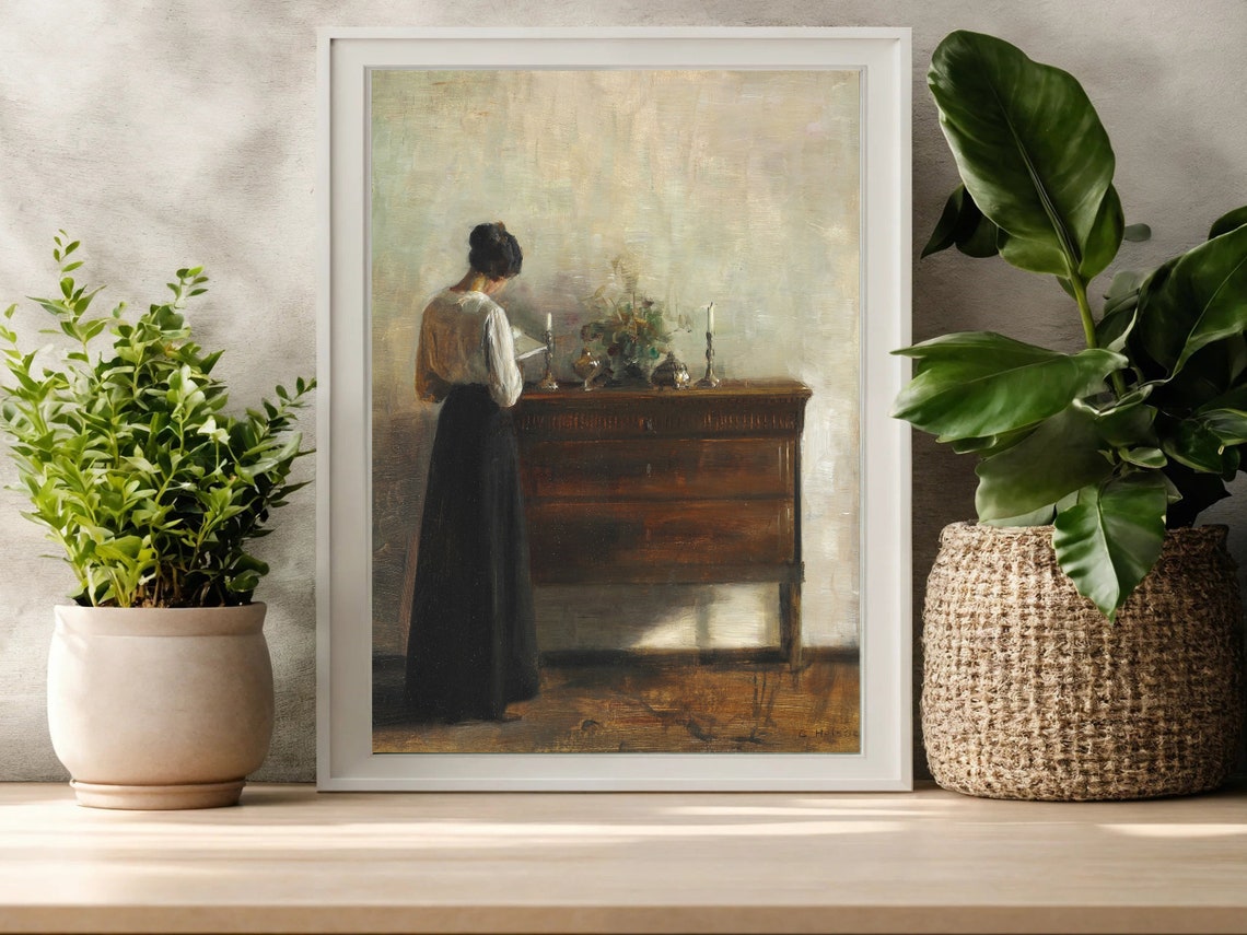 Woman Reading by Candlelight Vintage Interior Moody Art Poster - Image 6