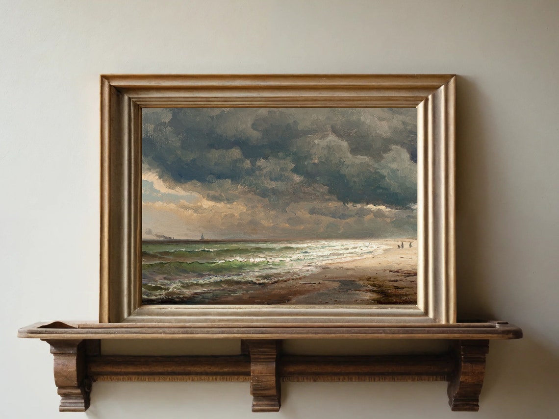 Storm Clouds Rolling Surf Sandy Beach Classic Seascape Poster
