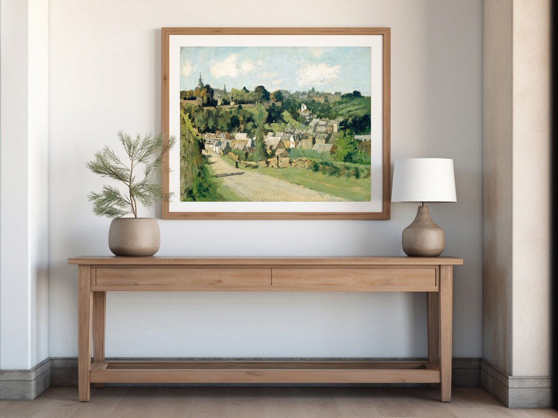 Countryside Painting Vintage European Village Print Dutch Landscape Countryside Painting Muted Green Art Instant - Image 5