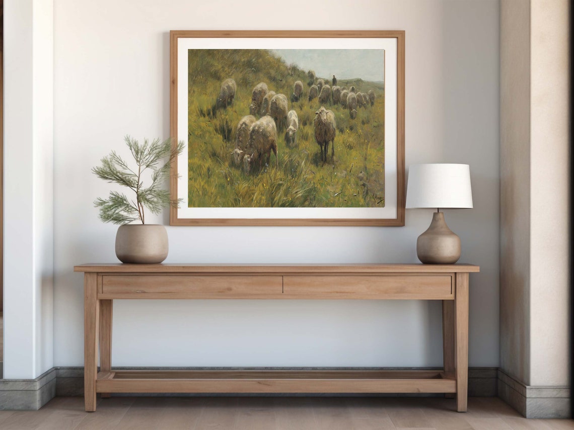 Sheep Grazing Meadow Rustic Farm Pasture Vintage Classic Print - Image 8