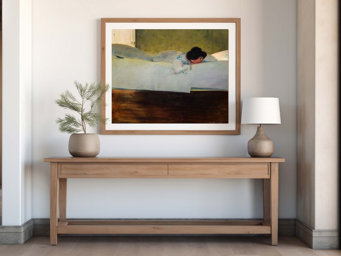 Ramon Casas Laziness Painting Lounging Woman on White Bed Print - Image 5