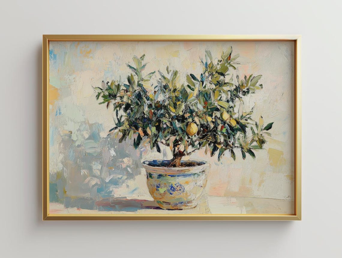 Potted Lemon Tree Chinoiserie Vase Impressionist Botanical Poster