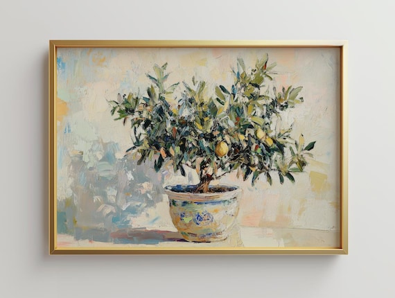 Potted Lemon Tree Chinoiserie Vase Impressionist Botanical Poster