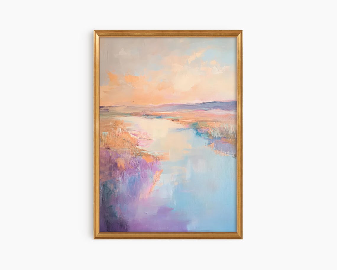 Pastel Marsh Estuary Sunset Impressionist Landscape Art Poster