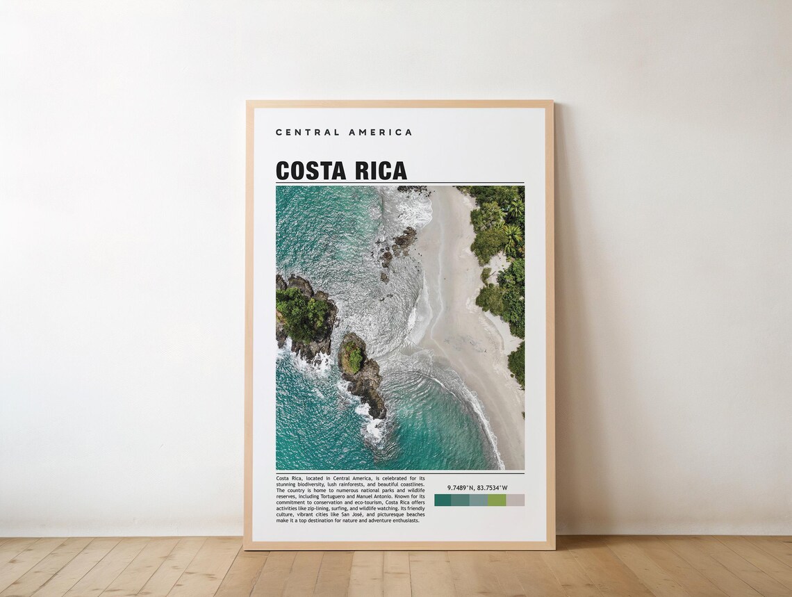 Costa Rica Aerial Beach Coastline Central America Travel Photo Poster