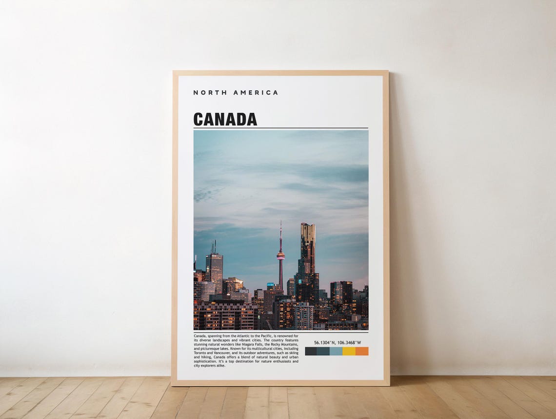 Sleek Toronto Canada CN Tower Skyline Photo Travel Poster Dusk