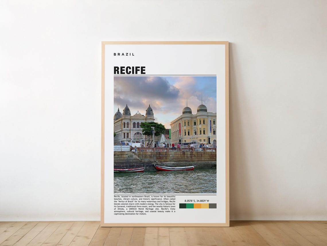 Recife Brazil Historic Waterfront Old Town Sunset Harbor Travel Poster