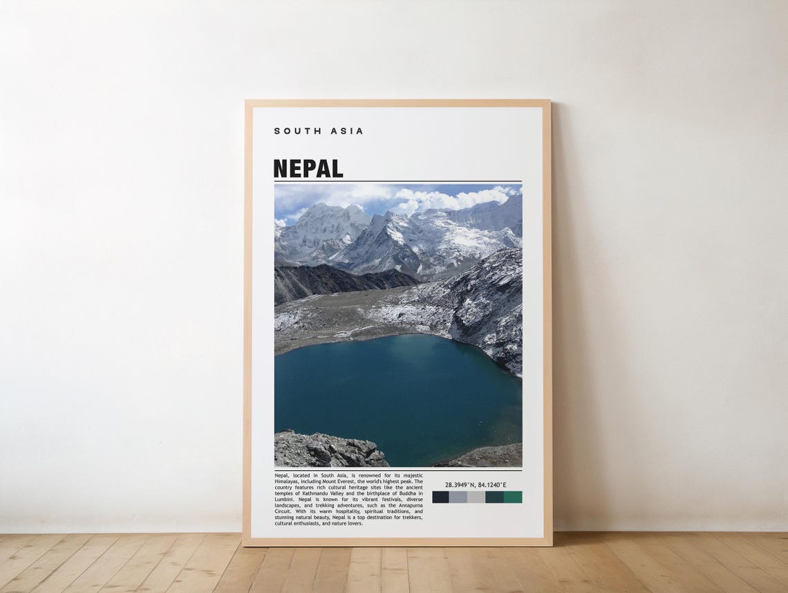Nepal Himalayas Alpine Lake Snowcapped Peaks South Asia Travel Poster