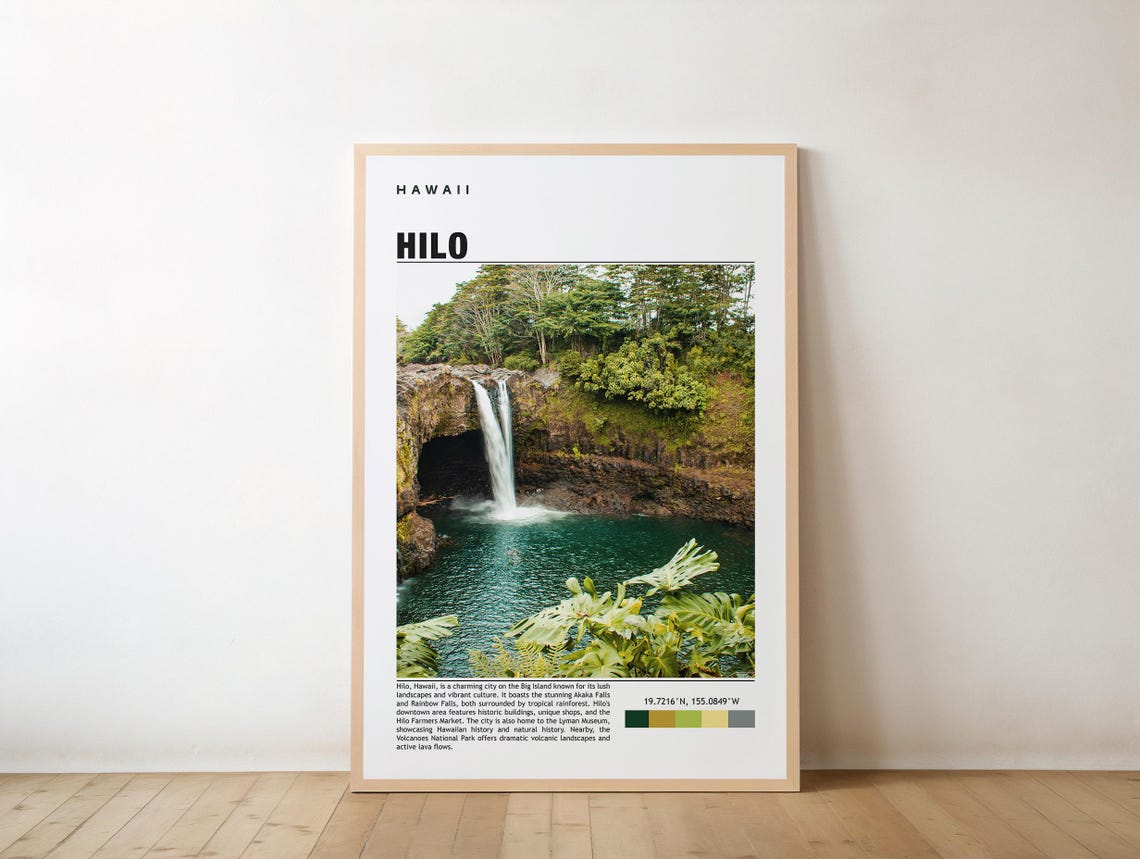 Hilo Hawaii Waterfall Tropical Rainforest Island Travel Poster