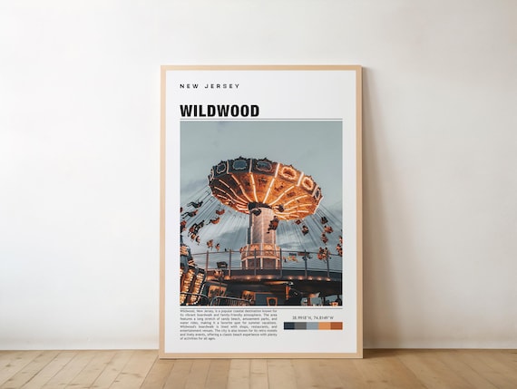 Wildwood New Jersey Boardwalk Swing Ride Dusk Travel Photo Poster