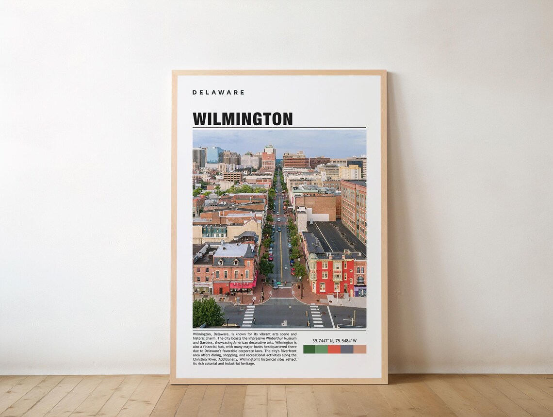 Wilmington Delaware City Street Aerial View USA Travel Art Poster