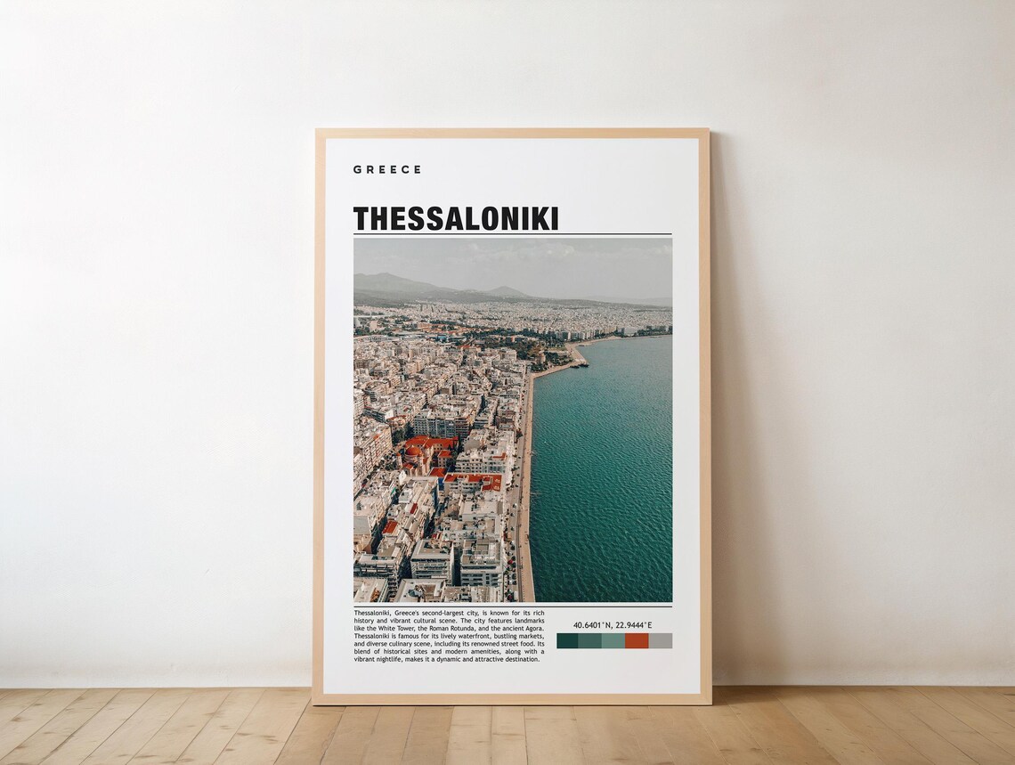 Thessaloniki Greece Aerial Waterfront Cityscape Travel Poster