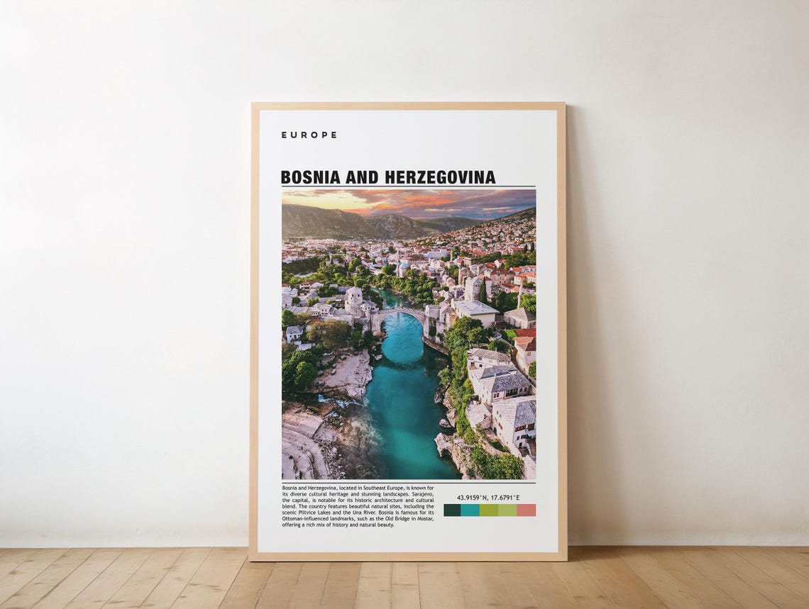 Mostar Old Bridge Bosnia Herzegovina Aerial River View Poster