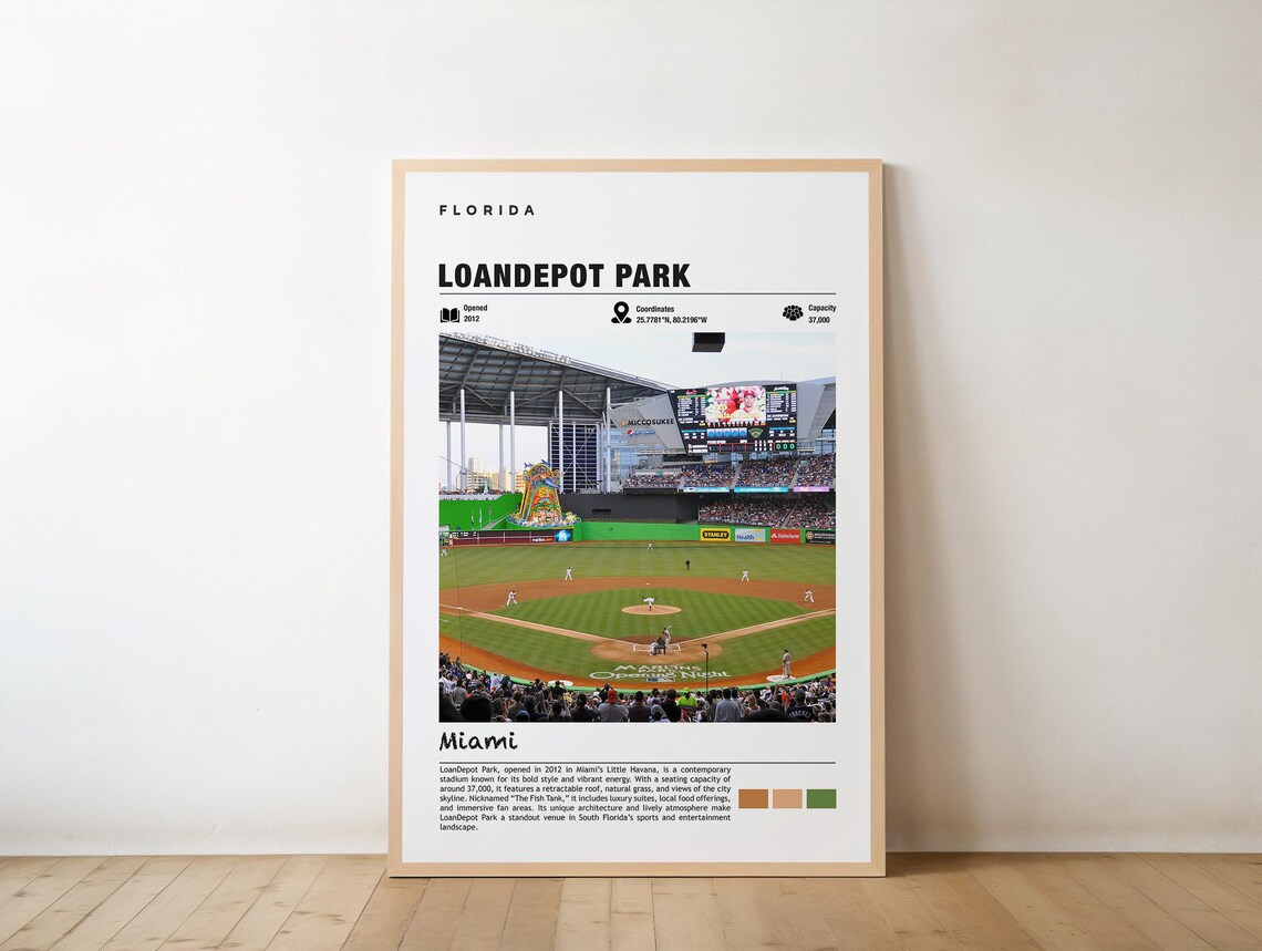LoanDepot Park Miami Baseball Stadium Aerial Game Day Poster