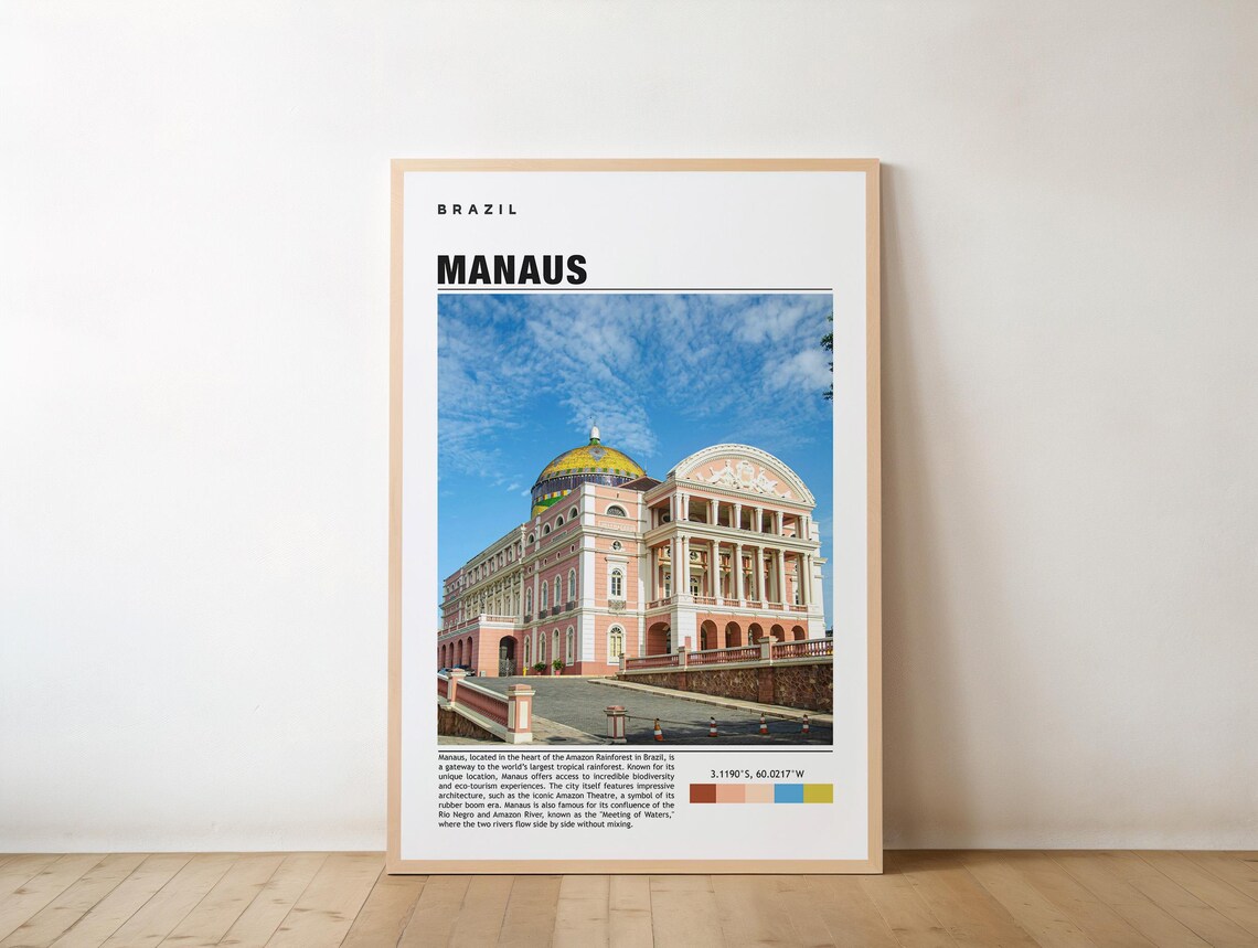 Manaus Brazil Teatro Amazonas Pink Opera House Landmark Travel Poster