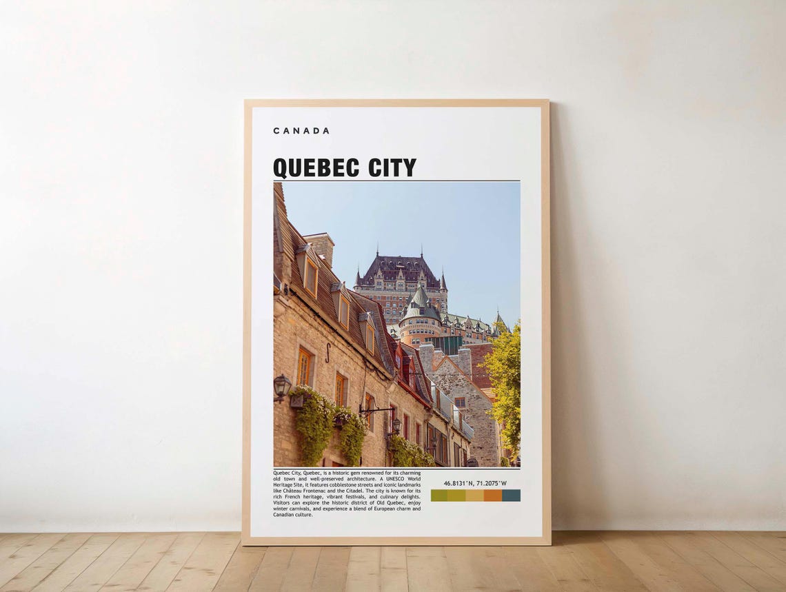 Quebec City Canada Old Town Stone Streets Frontenac Travel Poster