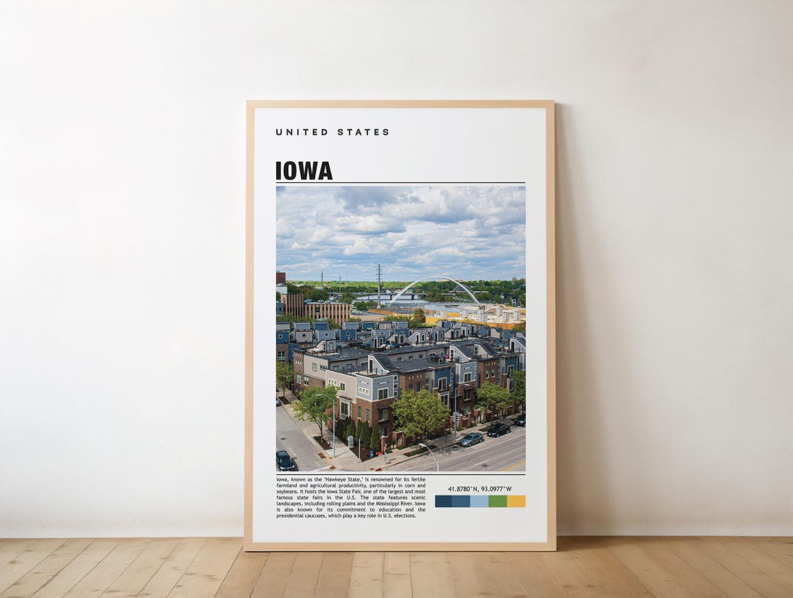 Iowa Hawkeye State Riverfront Bridge Skyline Photo Art Poster