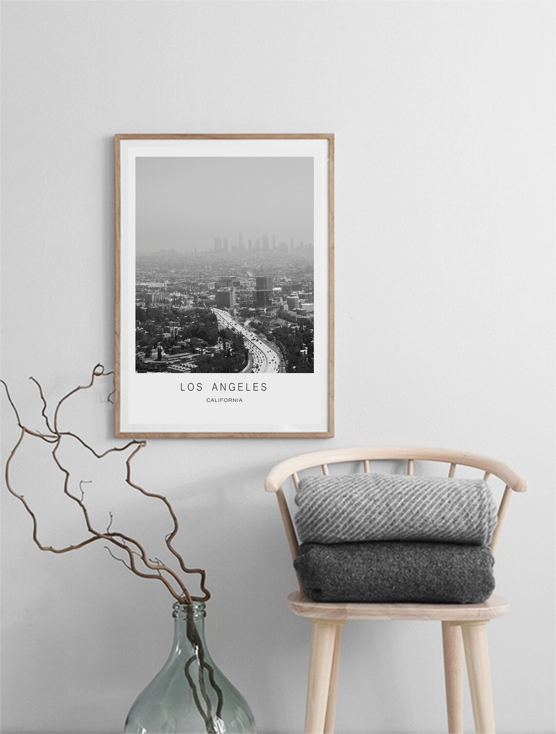 Los Angeles California Downtown Skyline Hazy Black White Aerial Poster - Image 3
