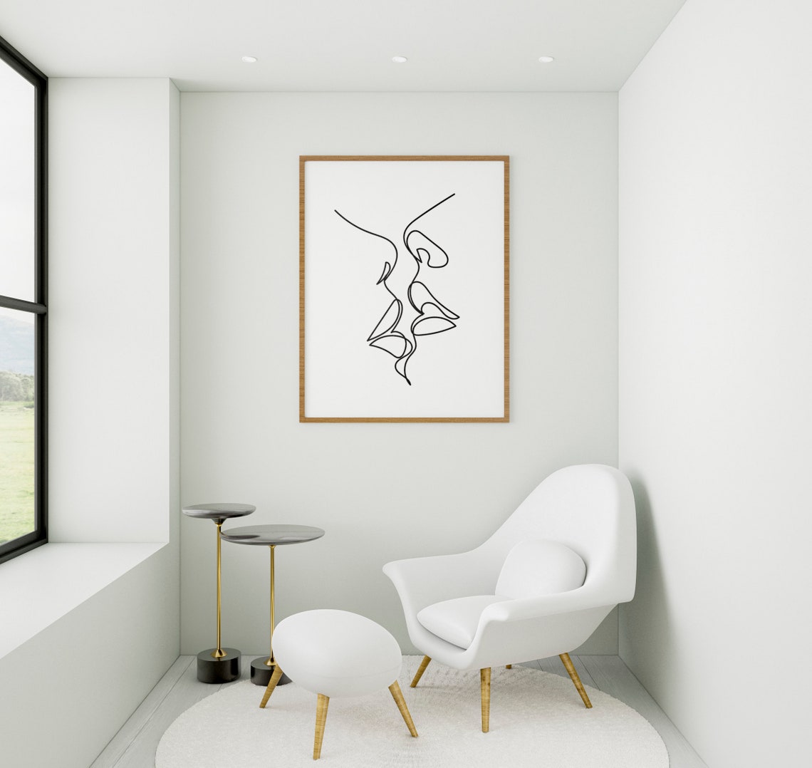 One Line Kiss Drawing Minimalist Abstract Romance Face Poster - Image 2