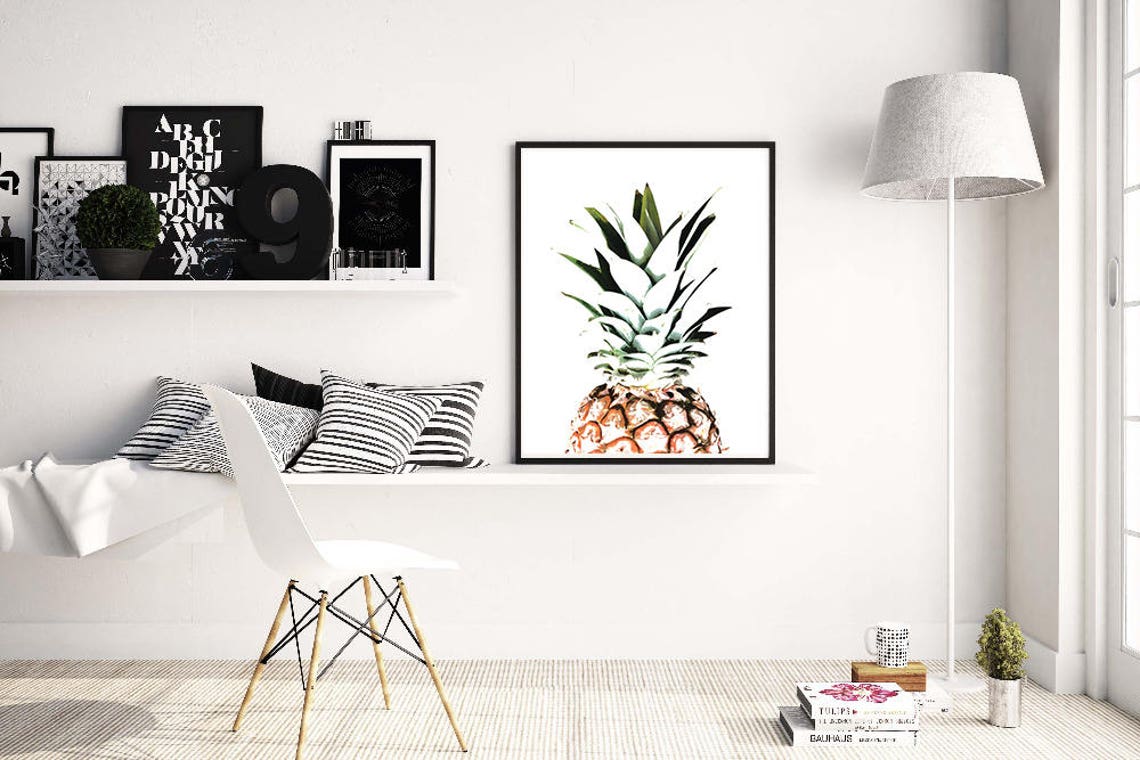 Watercolor Pineapple Tropical Fruit Botanical Kitchen Decor Art Poster - Image 2