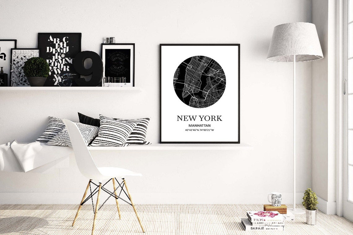 New York City Manhattan Round Street Map Black White Decor Poster - Image 3
