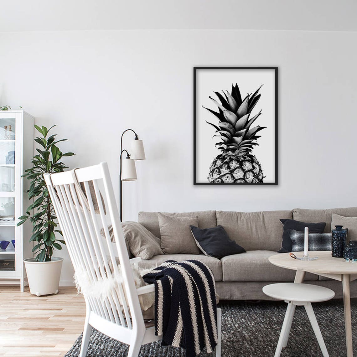 Black and White Pineapple Photography Minimalist Kitchen Art Poster - Image 3