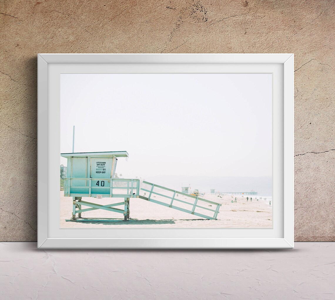 Lifeguard Tower Beach Pastel Coastal Summer Photography Poster - Image 2