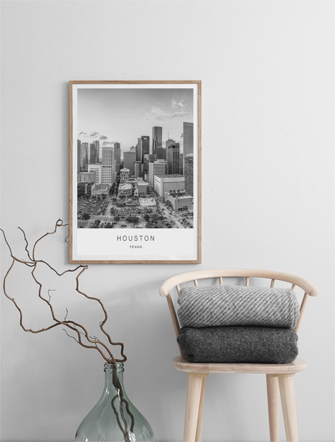 Houston Texas Downtown Skyline Black and White Modern City Poster - Image 2