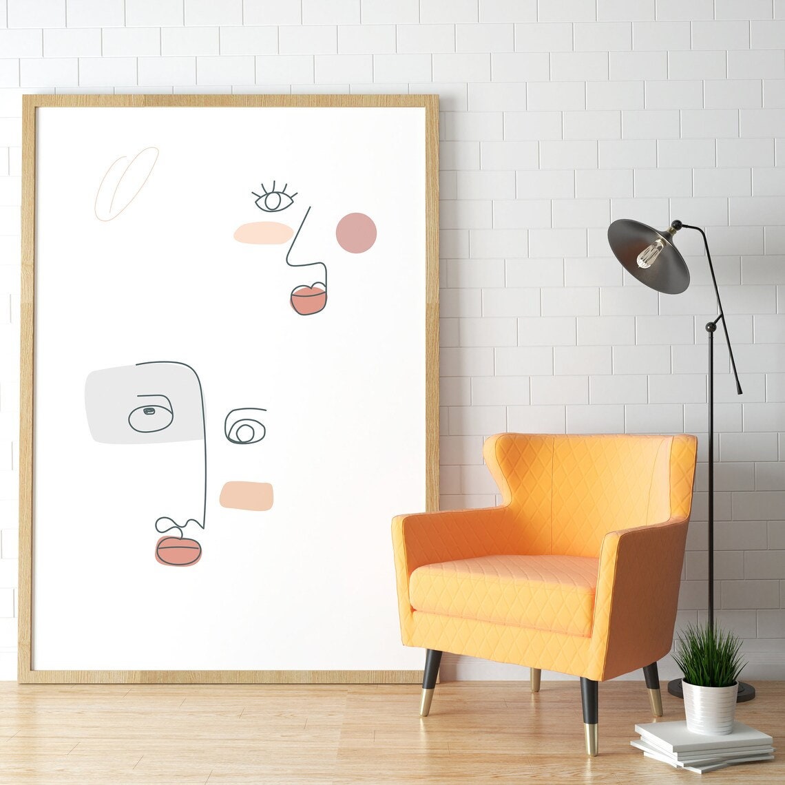 Abstract Line Art Faces Minimalist Boho Chic Modern Decor Poster