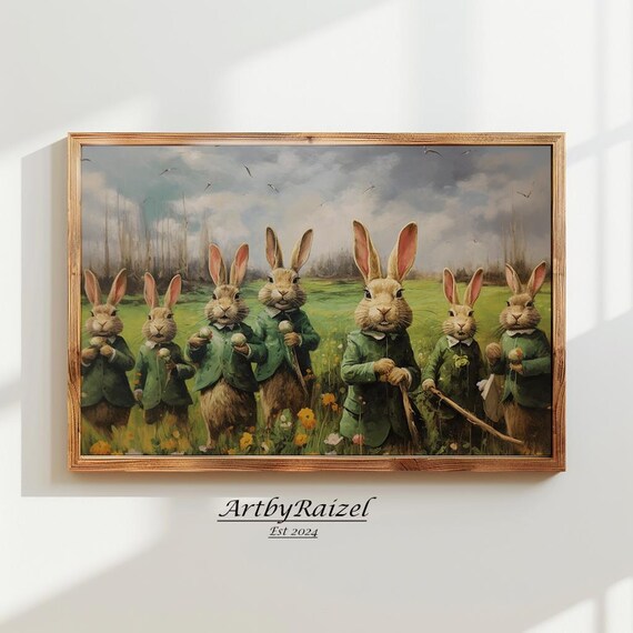 Seven Vintage Rabbits Spring Meadow Easter Bunny Storybook Poster