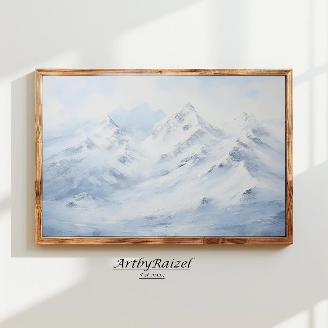 Snowy Mountain Peaks Soft Blue Winter Landscape Painting Poster