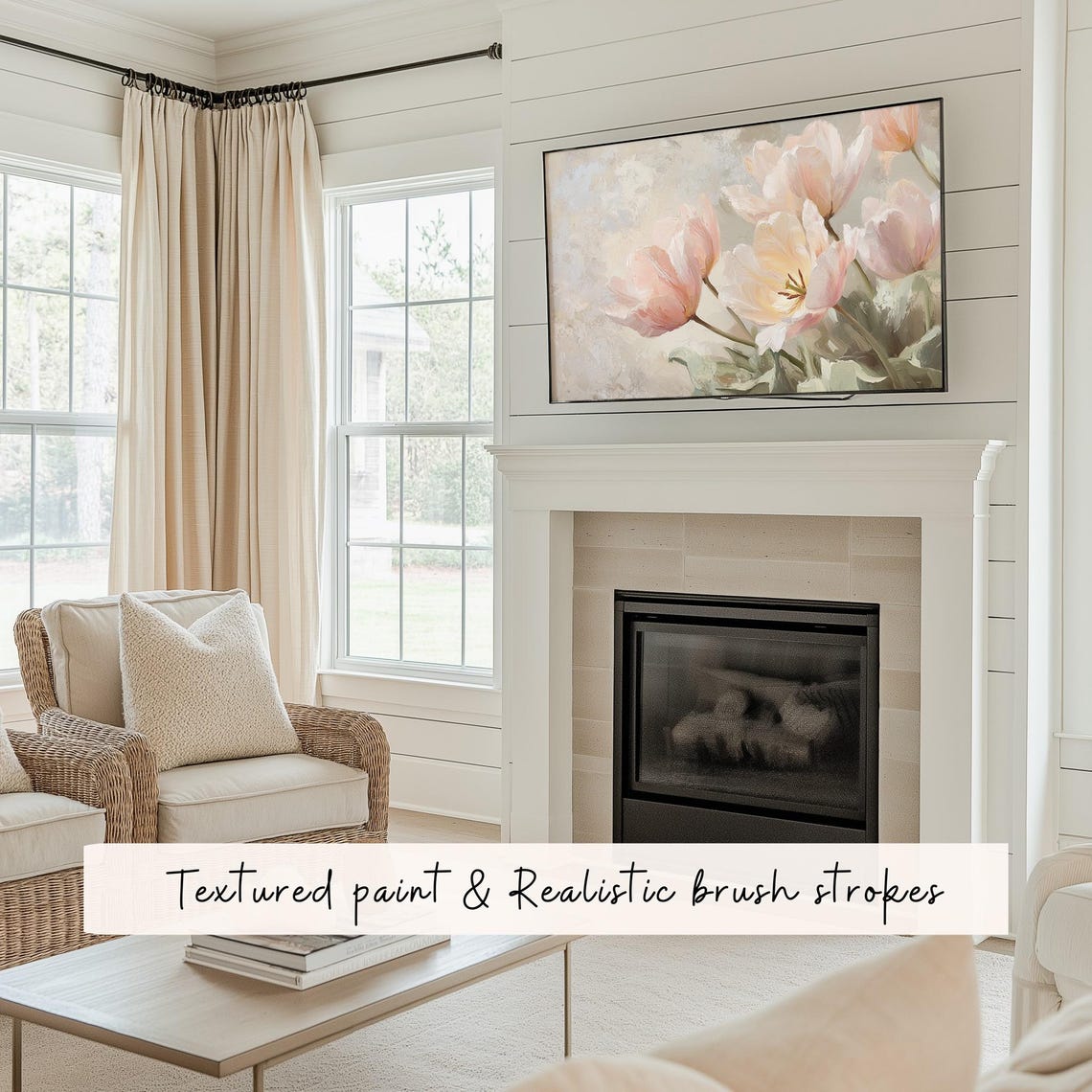 Soft Pink Tulips In Muted Beige Spring Floral Oil Painting Poster - Image 4