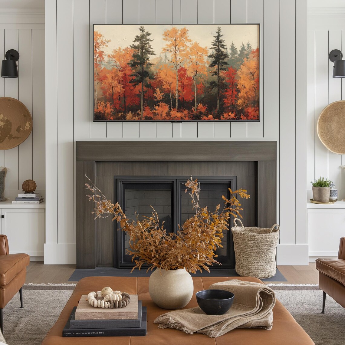 Autumn Birch Pine Forest Orange Foliage Oil Painting TV Art Poster - Image 3
