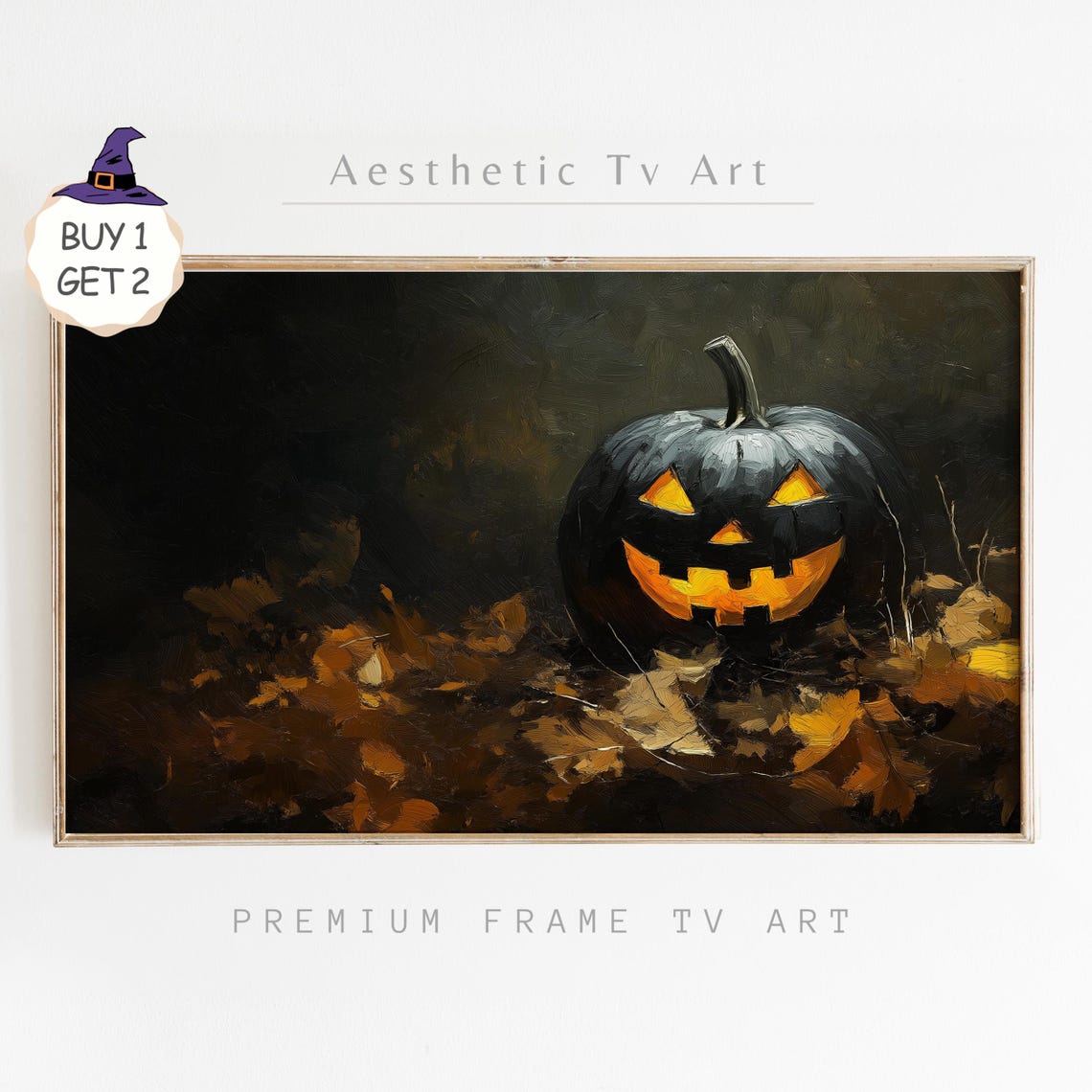 Black Jack-O-Lantern Pumpkin Glowing Moody Dark Halloween TV Art