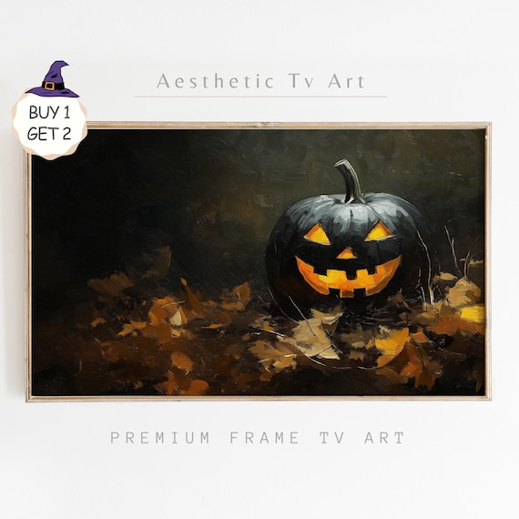 Vintage Halloween Pumpkins Frame Tv Art Dark Moody Autumn Painting Cottagecore Halloween Tv Art Spooky Halloween Decor