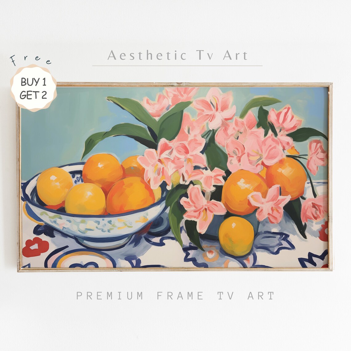 Mediterranean Citrus Still Life Oranges Flowers Summer Art Poster