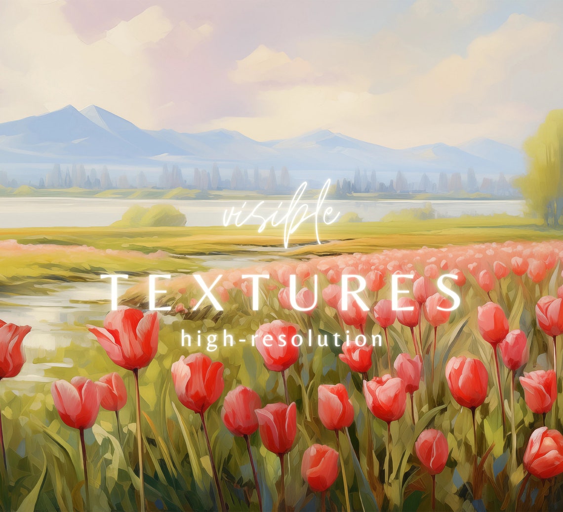 Red Tulip Field Lakeside Mountain Vintage Spring Landscape Poster - Image 2