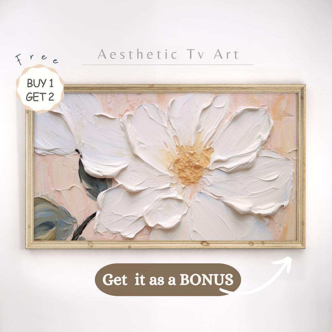 Cream Rose Close Up Textured Impasto Neutral Botanical Poster - Image 2
